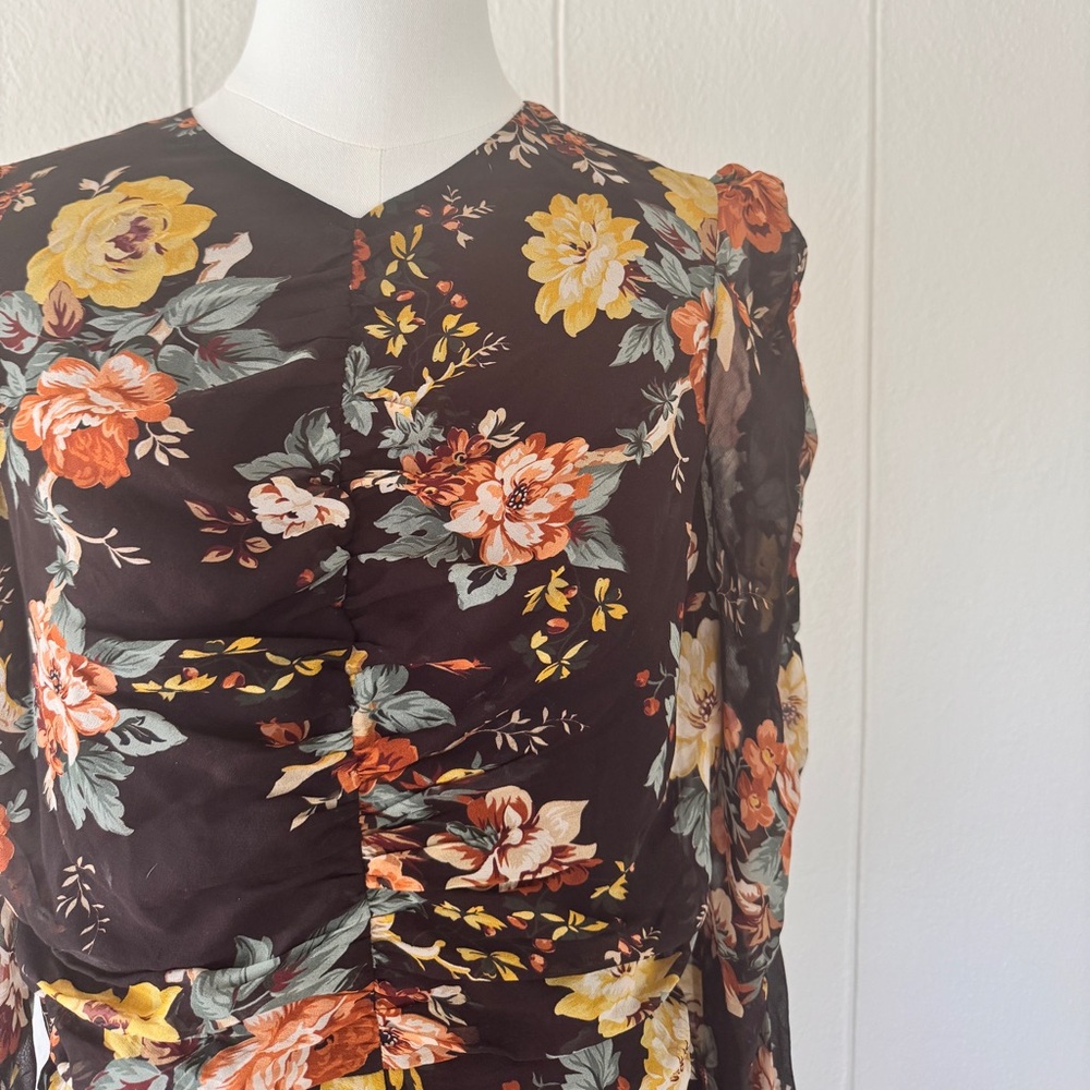 Veronica Beard Hedera Floral-Print Ruched Silk Mini-Dress.